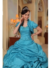 Teal Ball Gown Sweetheart Floor-lenth Taffeta Beading Quinceanera Dress