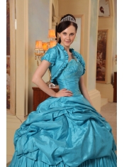 Teal Ball Gown Sweetheart Floor-lenth Taffeta Beading Quinceanera Dress