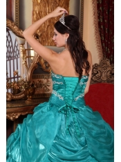 Turquoise Ball Gown Strapless Floor-length Organza Appliques Quinceanera Dress