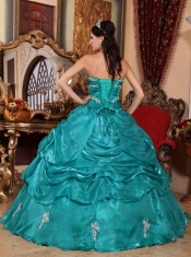 Turquoise Ball Gown Strapless Floor-length Organza Appliques Quinceanera Dress