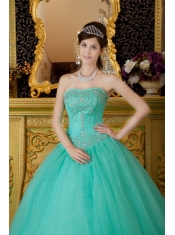 Turquoise Ball Gown Strapless Floor-length Organza Beading Quinceanera Dress