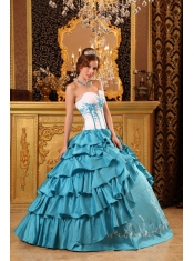 Turquoise Ball Gown Sweetheart Floor-length Ruffles And Embroidery Quinceanera Dress