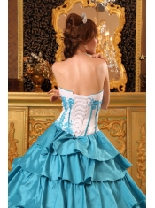 Turquoise Ball Gown Sweetheart Floor-length Ruffles And Embroidery Quinceanera Dress