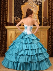 Turquoise Ball Gown Sweetheart Floor-length Ruffles And Embroidery Quinceanera Dress