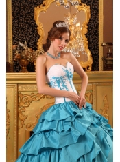 Turquoise Ball Gown Sweetheart Floor-length Ruffles And Embroidery Quinceanera Dress