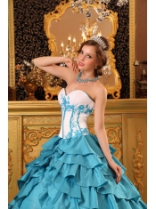 Turquoise Ball Gown Sweetheart Floor-length Ruffles And Embroidery Quinceanera Dress