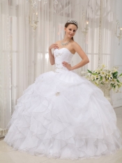 White Ball Gown Sweetheart Floor-length Organza Appliques Quinceanera Dress