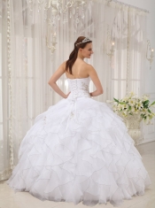 White Ball Gown Sweetheart Floor-length Organza Appliques Quinceanera Dress