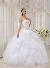 White Ball Gown Sweetheart Floor-length Organza Appliques Quinceanera Dress