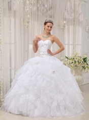 White Ball Gown Sweetheart Floor-length Organza Appliques Quinceanera Dress