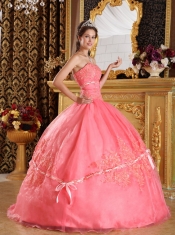Watermelon Ball Gown Strapless Appliques Organza Quinceanera Dress