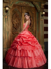 Watermelon Ball Gown Strapless Floor-length Organza Beading Quinceanera Dress