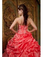Watermelon Ball Gown Strapless Floor-length Organza Beading Quinceanera Dress