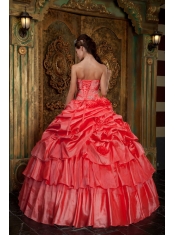 Watermelon Ball Gown Strapless Floor-length Organza Beading Quinceanera Dress