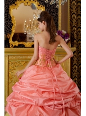 Watermelon Ball Gown Strapless Floor-length Taffeta and Tulle Beading  Sweet 16 Dress
