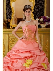 Watermelon Ball Gown Strapless Floor-length Taffeta and Tulle Beading  Sweet 16 Dress