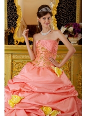 Watermelon Ball Gown Strapless Floor-length Taffeta and Tulle Beading  Sweet 16 Dress