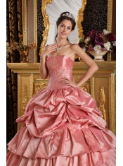 Watermelon Ball Gown Strapless Floor-length Taffeta Beading Sweet 16 Dress