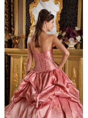 Watermelon Ball Gown Strapless Floor-length Taffeta Beading Sweet 16 Dress