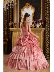 Watermelon Ball Gown Strapless Floor-length Taffeta Beading Sweet 16 Dress