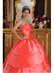 Watermelon Ball Gown Sweetheart Floor-length Taffeta Appliques Quinceanera Dress