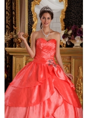 Watermelon Ball Gown Sweetheart Floor-length Taffeta Appliques Quinceanera Dress