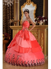 Watermelon Ball Gown Sweetheart Floor-length Taffeta Appliques Quinceanera Dress