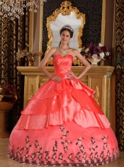 Watermelon Ball Gown Sweetheart Floor-length Taffeta Appliques Quinceanera Dress