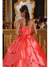 Watermelon Ball Gown Sweetheart Floor-length Taffeta Appliques Quinceanera Dress