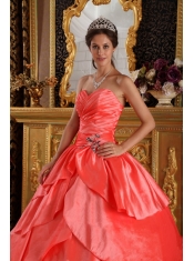 Watermelon Ball Gown Sweetheart Floor-length Taffeta Appliques Quinceanera Dress