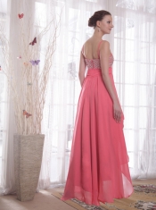 Watermelon Empire Straps High-low Chiffon Beading Prom Dress