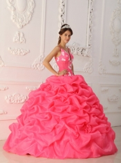 Watermelon Red Ball Gown Straps Floor-length Taffeta and Organza Appliques Quinceanera Dress