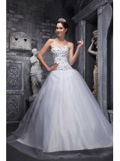 White A-Line / Princess Sweetheart Floor-length Taffeta and Tulle Beading  Prom Dress