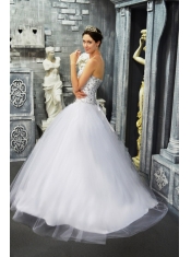 White A-Line / Princess Sweetheart Floor-length Taffeta and Tulle Beading  Prom Dress