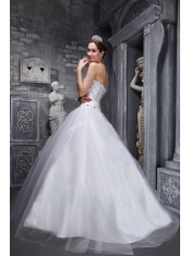 White A-Line / Princess Sweetheart Floor-length Taffeta and Tulle Beading  Prom Dress