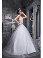 White A-Line / Princess Sweetheart Floor-length Taffeta and Tulle Beading  Prom Dress