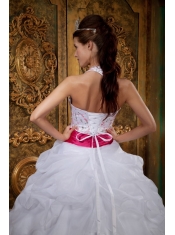 White A-line Halter Floor-length Organza Beading Quinceanera Dress