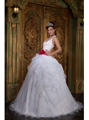 White A-line Halter Floor-length Organza Beading Quinceanera Dress