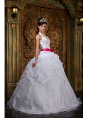 White A-line Halter Floor-length Organza Beading Quinceanera Dress