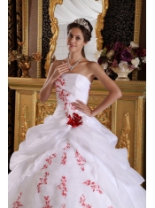 White A-Line / Princess Strapless Floor-length Organza Appliques Quinceanera Dress