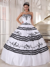 White and Black Ball Gown Sweetheart Floor-length Tulle Embroidery Sweet 16 Dress