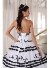 White and Black Ball Gown Sweetheart Floor-length Tulle Embroidery Sweet 16 Dress