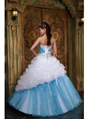 White and Blue A-line / Princess Halter Floor-length Beading Quinceanera Dress