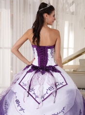 White and Purple Ball Gown Sweetheart Floor-length Satin and Organza Embroidery Quinceanera Dress