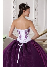 White and Purple Ball Gown Sweetheart Floor-length Taffeta Embroidery Quinceanera Dress