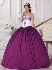 White and Purple Ball Gown Sweetheart Floor-length Taffeta Embroidery Quinceanera Dress