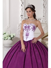 White and Purple Ball Gown Sweetheart Floor-length Taffeta Embroidery Quinceanera Dress