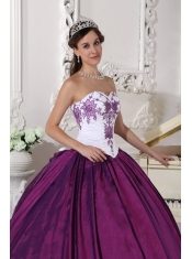 White and Purple Ball Gown Sweetheart Floor-length Taffeta Embroidery Quinceanera Dress