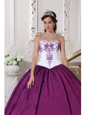 White and Purple Ball Gown Sweetheart Floor-length Taffeta Embroidery Quinceanera Dress