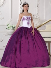 White and Purple Ball Gown Sweetheart Floor-length Taffeta Embroidery Quinceanera Dress